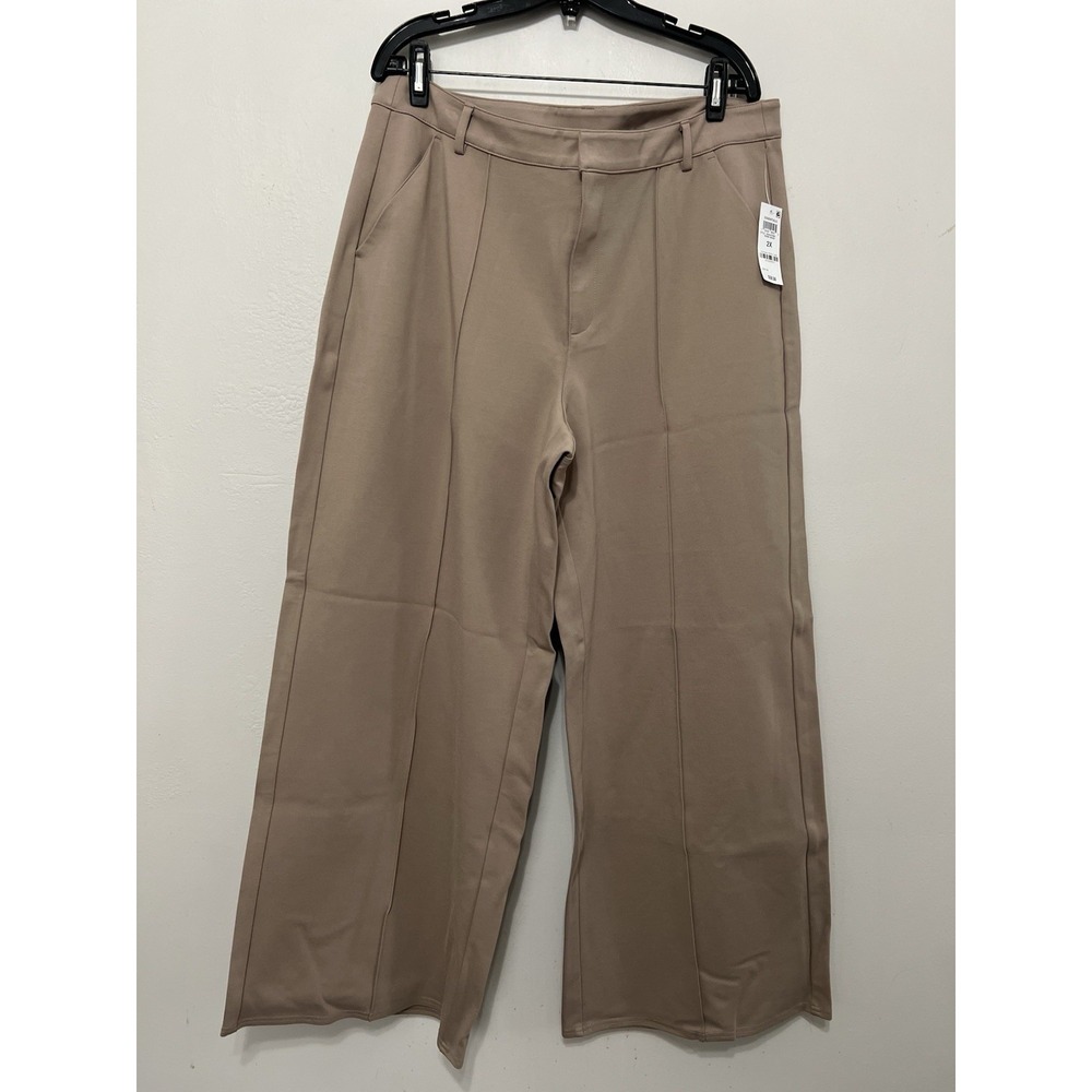 Bar III Plus Seamed Wide-Leg Ponté Pants Beige Warm Ginger, Size 2X High Waist
